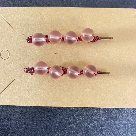 Frosted Pink Beads & Red Wired Beaded Bobby Pins - Picture 1 of 6